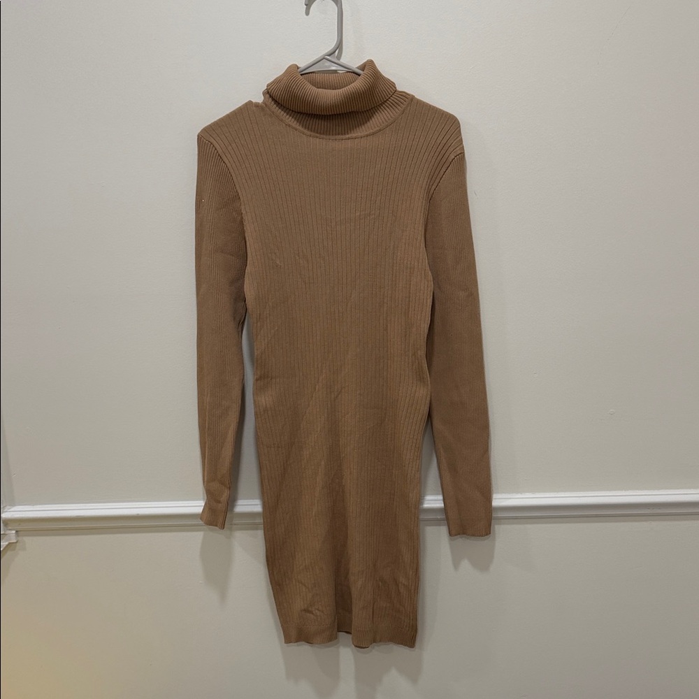 Brown Ribbed Turtleneck Sweater Dress - NWT